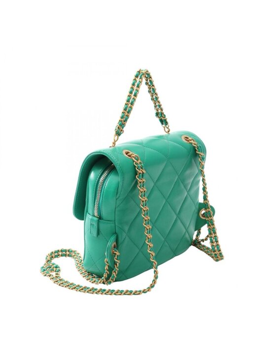 Chanel Backpack Quilted Square Chain Green Lambskin main image 5